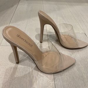 Never worn, nude and clear strapped heels